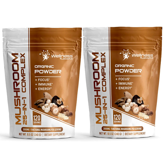 WELLNESS LABSRX Mushroom Powder Supplement 25 Superfood Mishroom Pack of 2