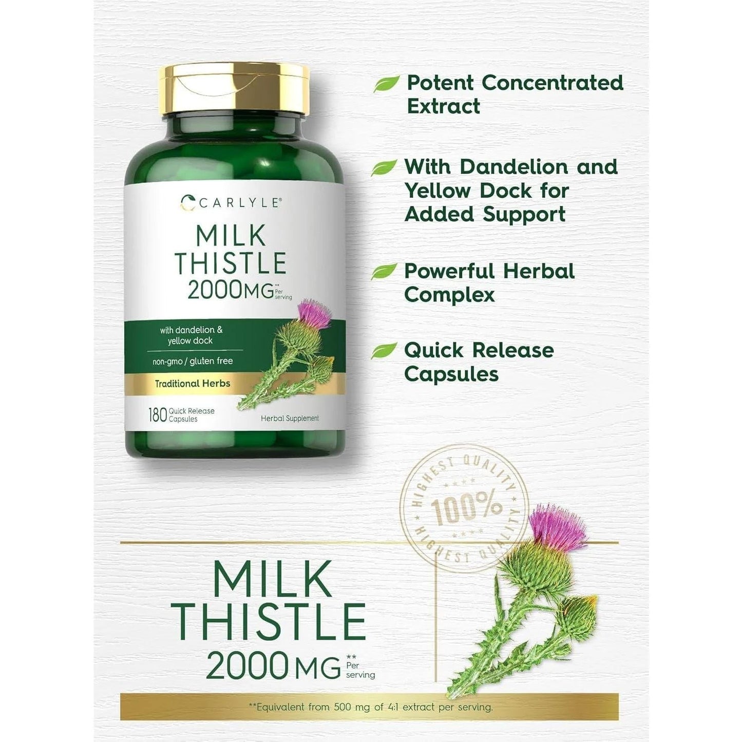 Carlyle Milk Thistle 2000mg with Dandelion & Yellow Dock