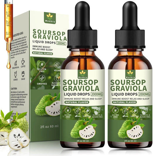 (2 Pack)Soursop Graviola Liquid Drops 2000mg，Soursop Bitters Liquid 4 Fl Oz
